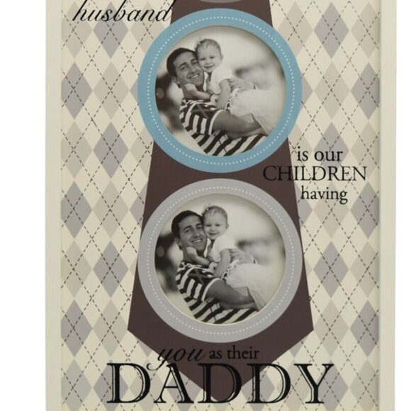Fathers Day Photo Frame Vertical Tie Design Holds 3 Photos 4x6 Beige Brown Blue - Picture 3 of 4